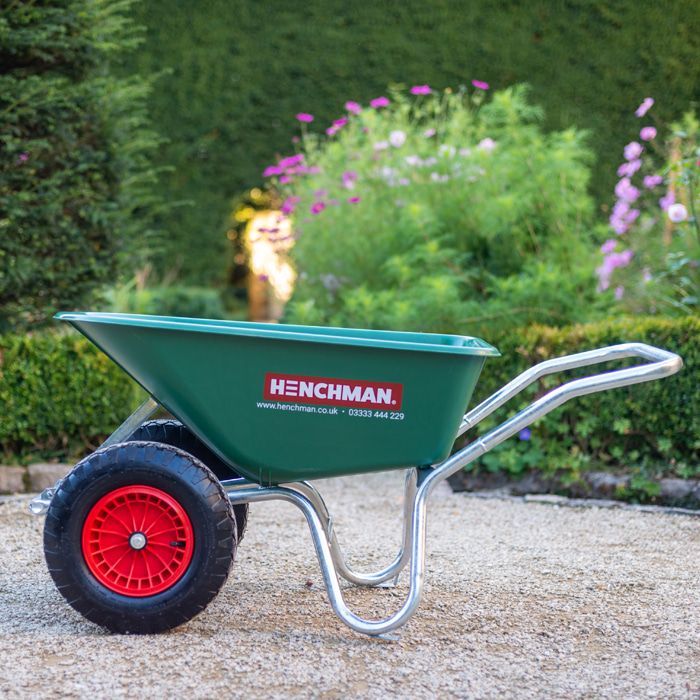 Henrys heavy-duty  135L wheelbarrow with standard or optional puncture-proof wheels