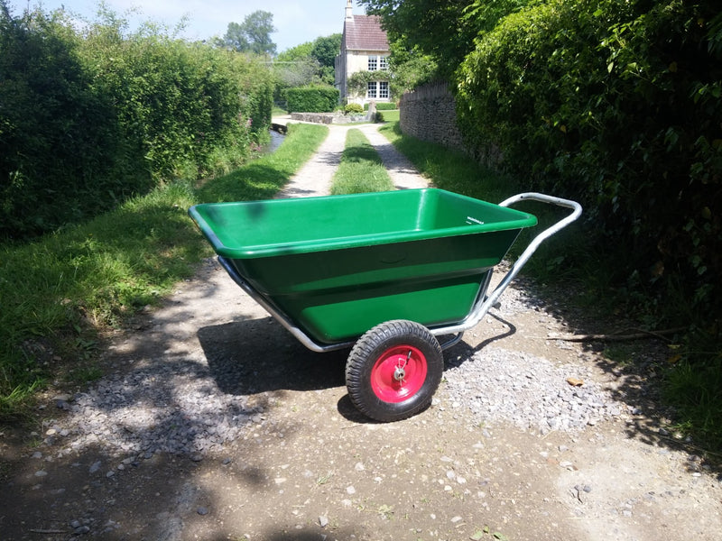 Henrys heavy-duty 350L wheelbarrow with standard or optional puncture-proof wheels