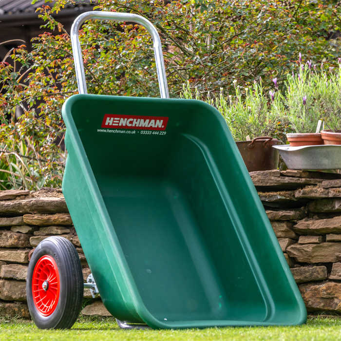 Henrys heavy-duty  135L wheelbarrow with standard or optional puncture-proof wheels