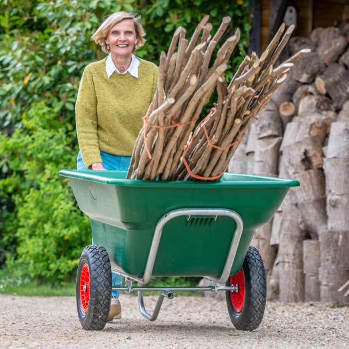 Henrys heavy-duty  135L wheelbarrow with standard or optional puncture-proof wheels